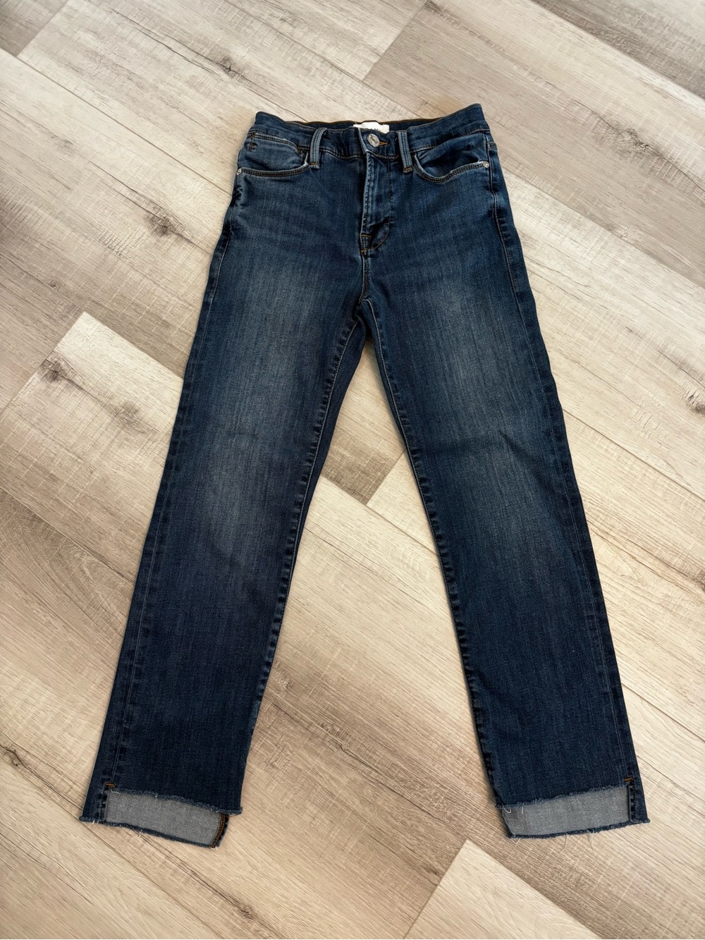 FRAME Le High Straight Jeans Size 25 Dark Wash High Rise Raw Hem - Picture 8 of 10